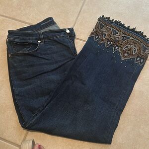 Chico’s embellished straight leg ankle jeans